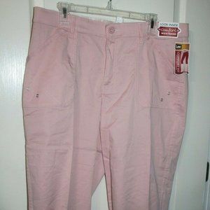 Lee Fit Innovations Pink Stretch Capri Comfort Waist hemline ties size 16 NEW…